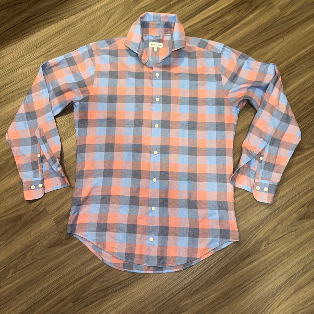 Peter Millar Mens Button Down Shirt Plaid Long Sleeve Cotton Size S